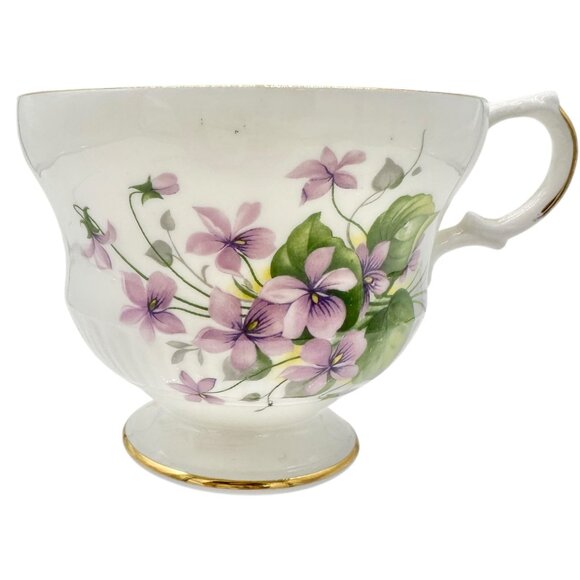 Royal Dover China Bone China Teacup w Saucer White Purple Violets Gold England - Picture 2 of 10